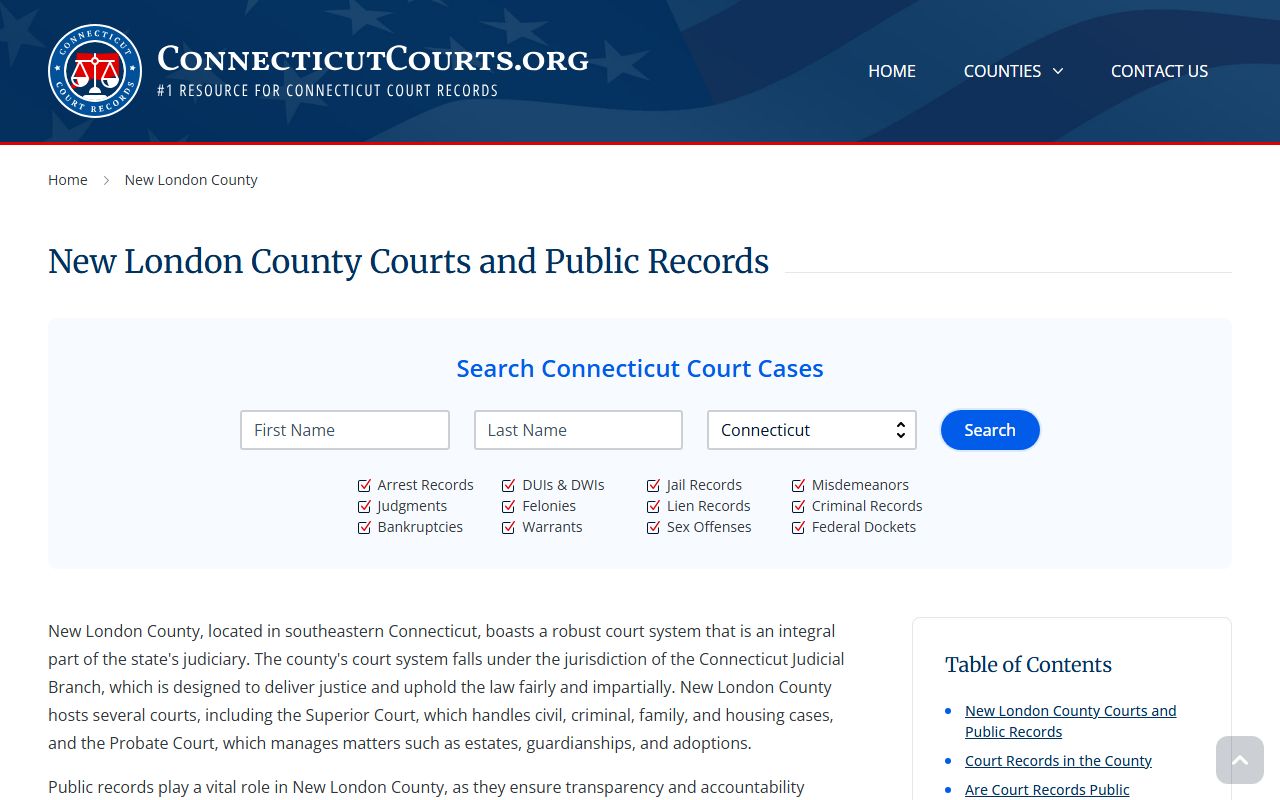 Tolland County felony records source