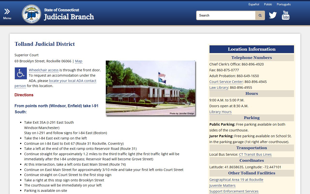 Tolland County felony records source